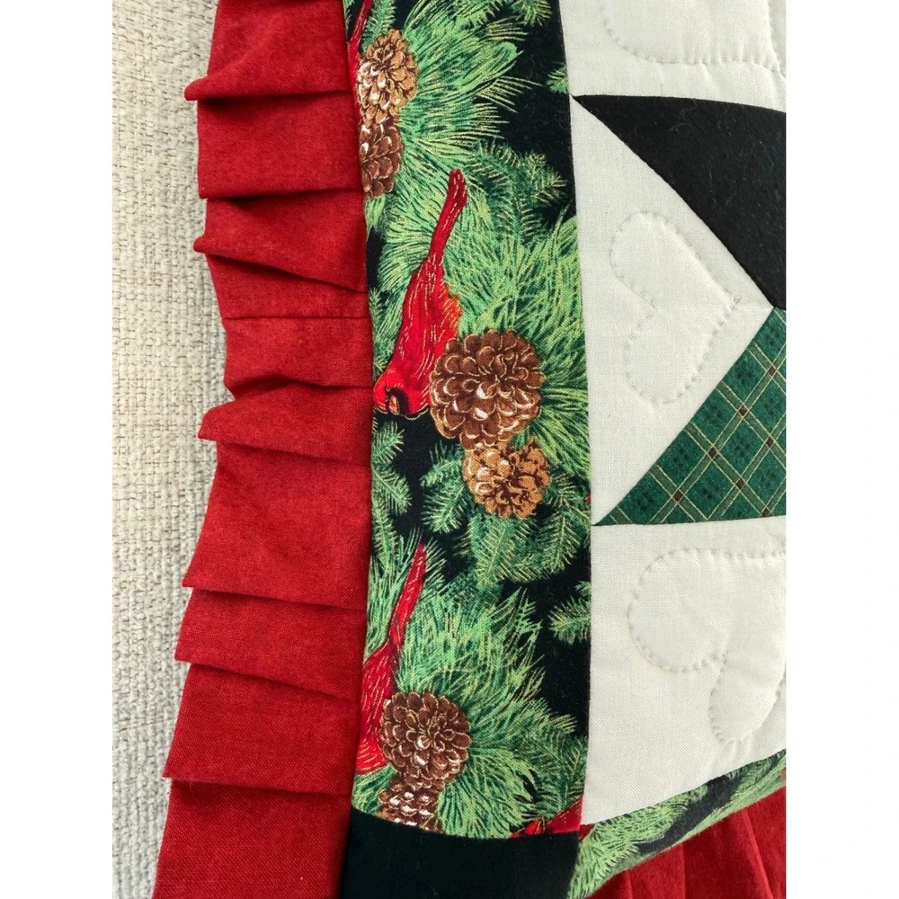 Handmade Quilted 8 Point Star Christmas Square Throw Pillow Cardinal Holiday